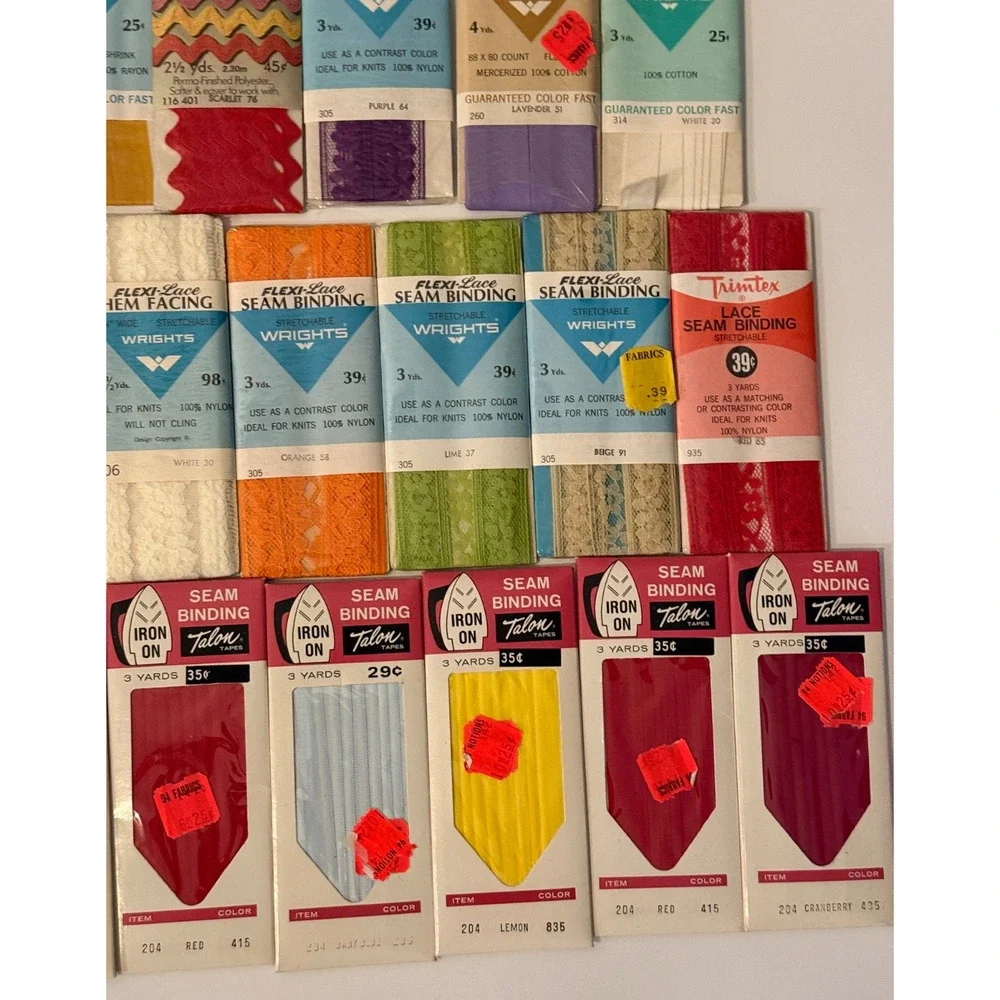 🧵 Vintage Sewing Trim Seam Binding Bias Tape NOS Wrights Talon Lot 38